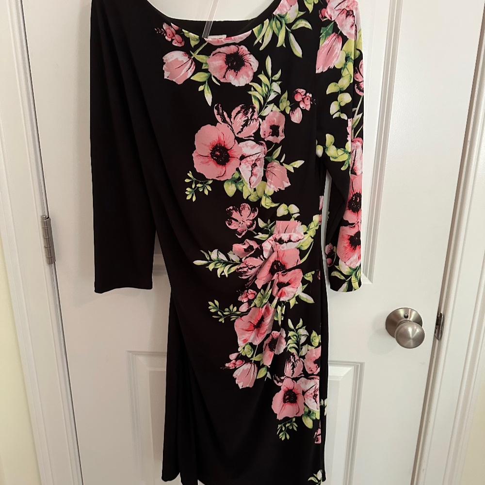 Anne Klein Floral Black Midi Dress – Size M